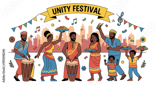 Diverse Group of People Dancing and Drumming.