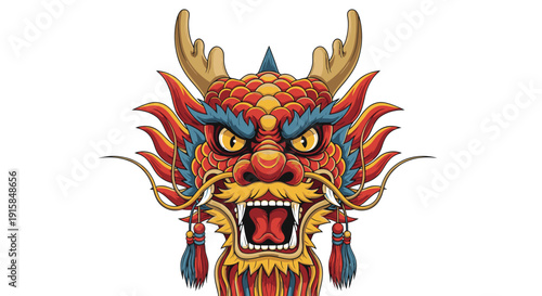 Vibrant Dragon Head with Open Mouth.