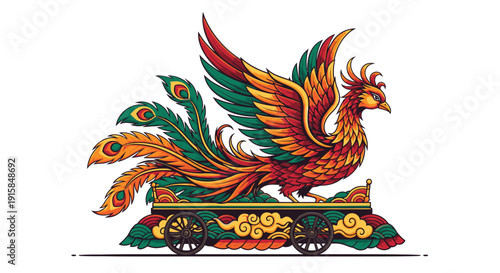 Vibrant Phoenix Statue with Intricate Design Details.