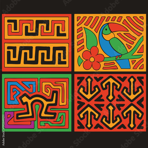 Panama Mola Pattern: Tribal and Traditional Geometric Art in Digital Format.