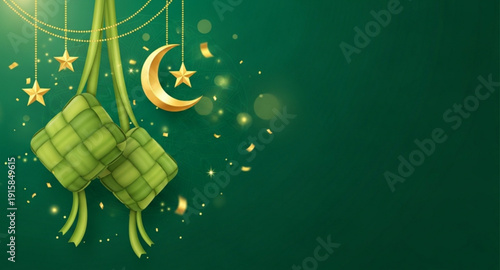 Festive Islamic Celebration Banner with Rice Dumplings and Stars
