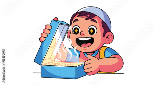 Cartoon Boy Opening Surprise Box with Joy.