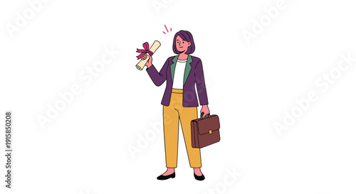 Woman Holding Flowers and Briefcase Standing.