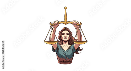 Woman Holding Scales of Justice Illustration.