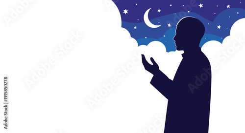 Man Silhouette Praying Under Starry Sky.