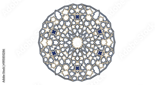 Intricate Circular Metallic Lace Pattern Design.