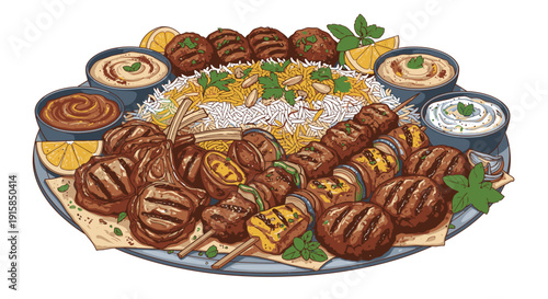 Assorted Middle Eastern Cuisine on Platter.