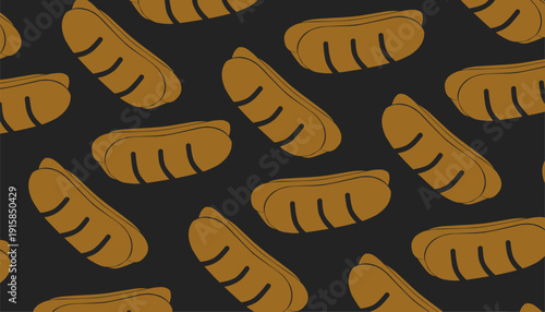 Bread Seamless Pattern. Minimal Bakery Loaf. Repeating Food Vector. Packaging Textile Wallpaper Background. Surface Design.