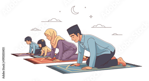 Family Praying Together on Prayer Mats.