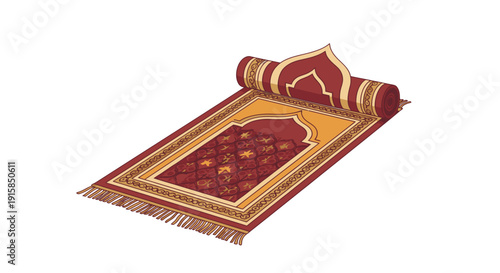 Traditional Prayer Rug with Ornate Design.