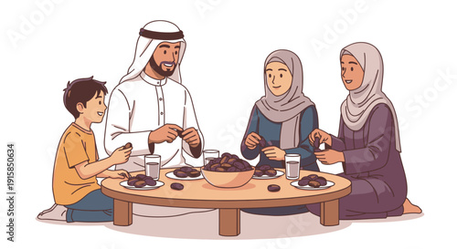Family Gathering Around Table Sharing Meal.