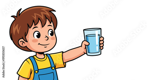 Cartoon boy holding glass of water.