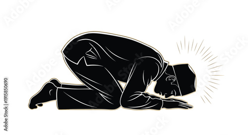 Man Kneeling in Prayer Position Silhouette.