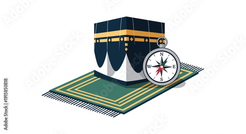 Kaaba Islamic Holy Site with Compass.