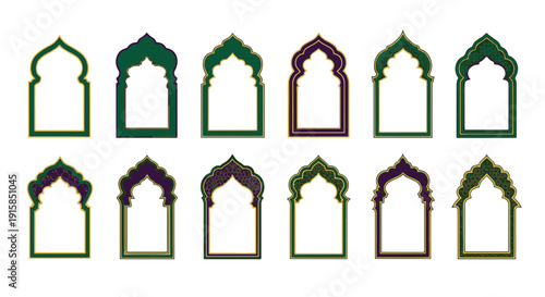 Collection of Ornate Islamic Arch Frames and Rectangular Borders for Ramadan and Eid Mubarak Design Elements