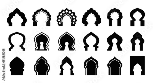 Collection of Various Decorative Islamic Arch Shapes and Architectural Designs for Cultural Projects and Artistic Motifs