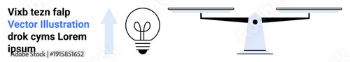 Innovation, idea generation, balance, problem-solving, decision-making, creativity. Light bulb with an upward arrow and balanced scale. Innovation and idea generation concepts