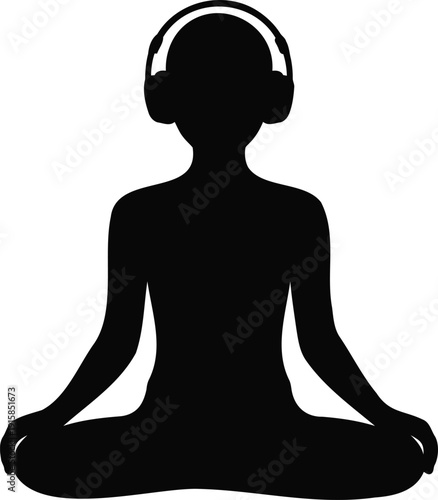 Human figure silhouette wearing headphones in calm, relaxed posture, symbolizing music therapy and mental relaxation, perfect for wellness, therapy and mindfulness visuals