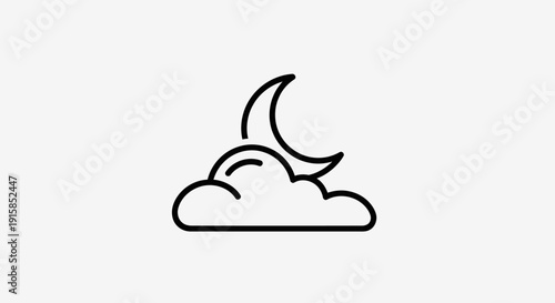 A simple illustration of a cloud and crescent moon in the night sky viewed from below
