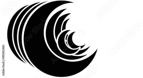 Abstract wave illustration in black and white, flowing curves, dynamic motion, modern design, serene atmosphere