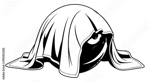 Funny Bowling Ball Character Hiding Under Sheet Vector
