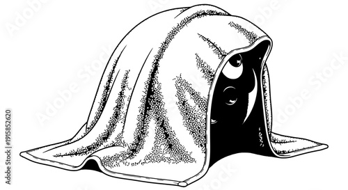 Funny Bowling Ball Character Hiding Under Sheet Vector