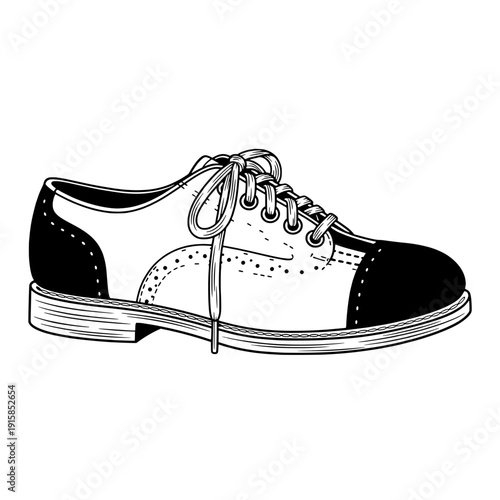 Detailed illustration of a vintage black and white oxford shoe with laces