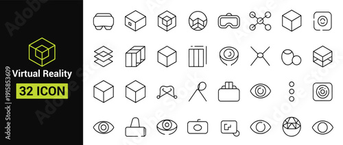 Virtual reality icon set with cube goggles and eyes technology digital