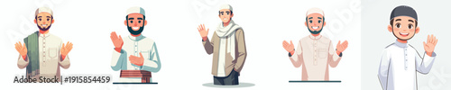 half body Muslim man vector  standing say hello ramadan kareem