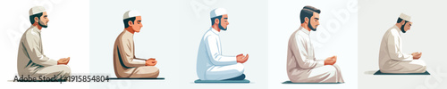 vector muslim sitting praying side view