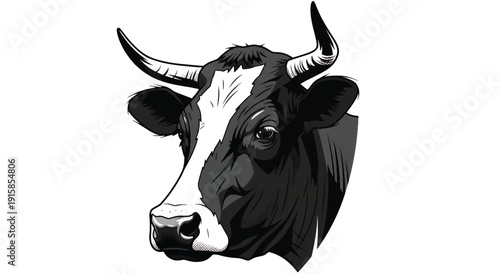 Black and White Cow Head Illustration 4.