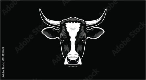 Black and White Cow Head Illustration 7.