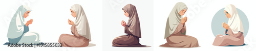 vector muslim woman sitting praying side view