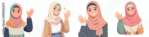 half body Muslim woman vector  standing say hello ramadan kareem