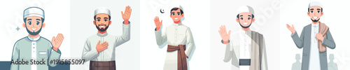 half body Muslim man vector  standing say hello ramadan kareem