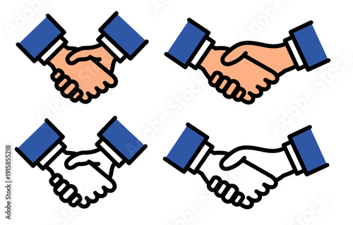 ビジネス握手アイコンセット スーツ袖付きカラー＆線画