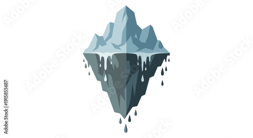 Illustration of an iceberg floating in the ocean viewed from the side with melting ice