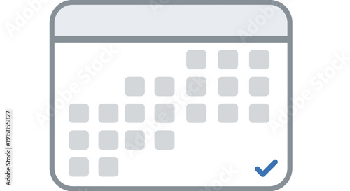 Calendar icon with selected date highlighted by a blue checkmark in a simple design