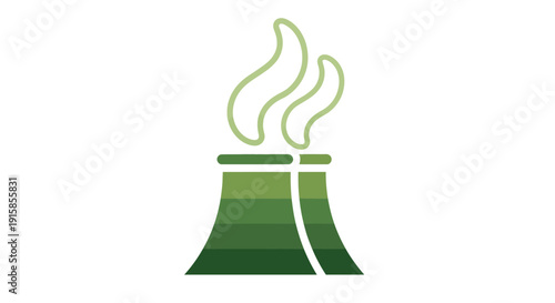 Industrial Pollution Emission Illustration of Factory Chimneys Releasing Toxic Smoke into the Atmosphere from a Ground-Level Viewpoint