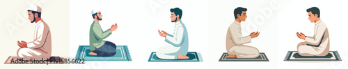 vector muslim sitting praying on a prayer mat side view