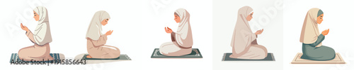 vector muslim woman sitting praying on a prayer mat side view