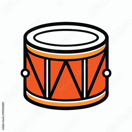 Stylized snare drum illustration with orange body and black outline