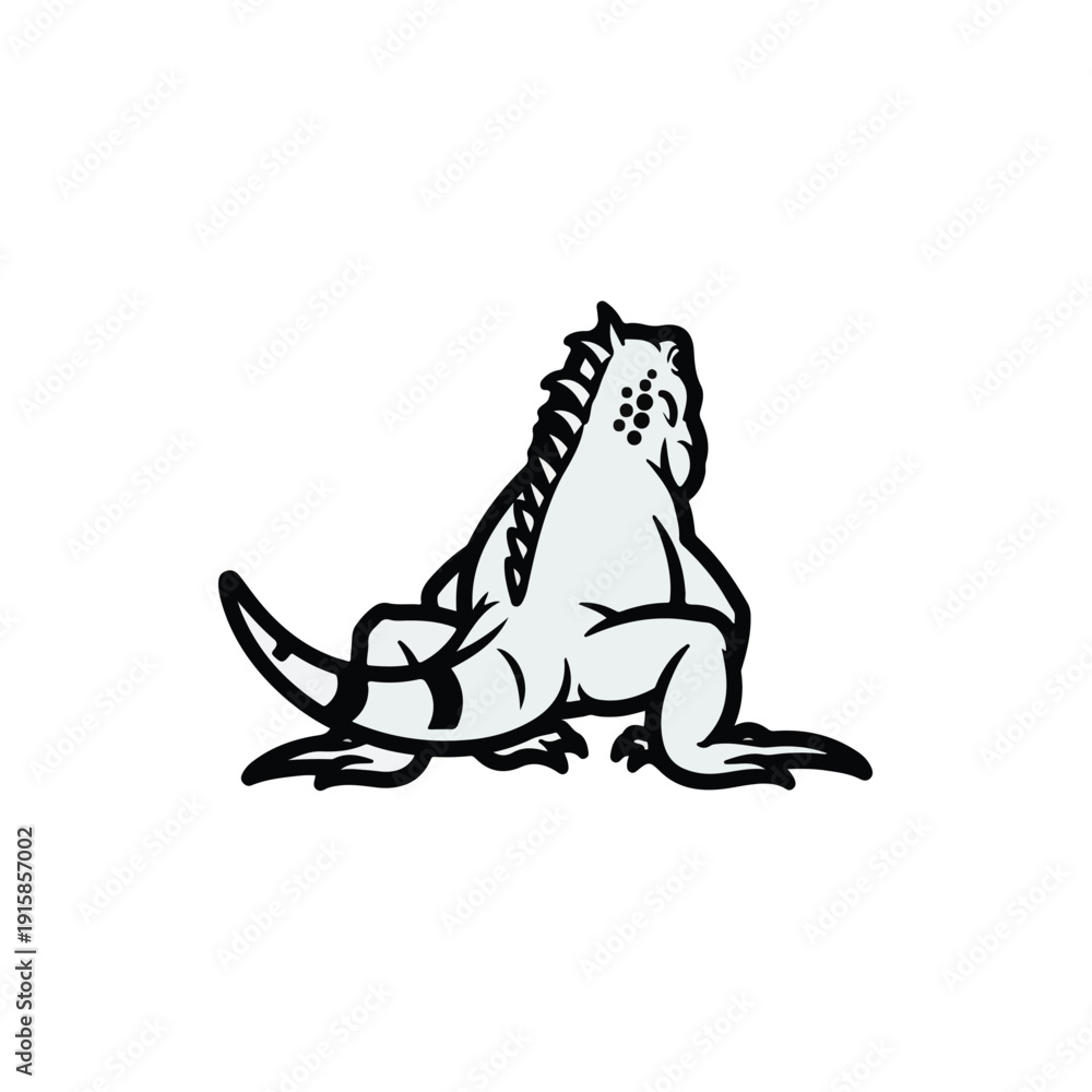 Fototapeta premium Comical lizard sitting on ground looking up in black and white