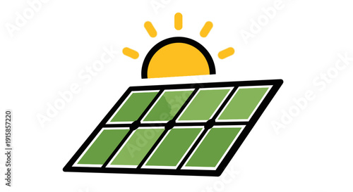 Renewable energy concept illustration featuring solar panel with sun