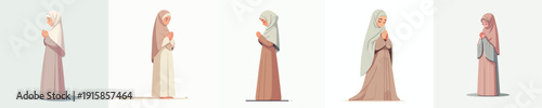 vector muslim woman standing praying in the month of ramadan side view