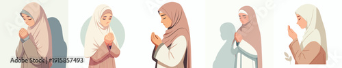 half body vector muslim woman praying in the month of ramadan side view