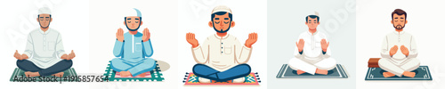 vector muslim sitting praying on a prayer mat front view