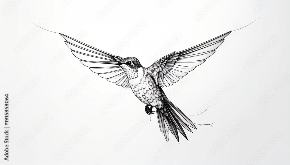 Obraz premium Elegant Hummingbird in Flight - A Detailed Pen and Ink Illustration.