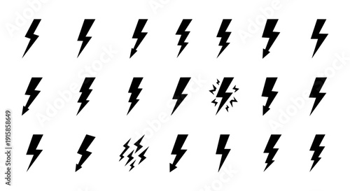 Lightning bolt icon set – electric thunder and power symbols