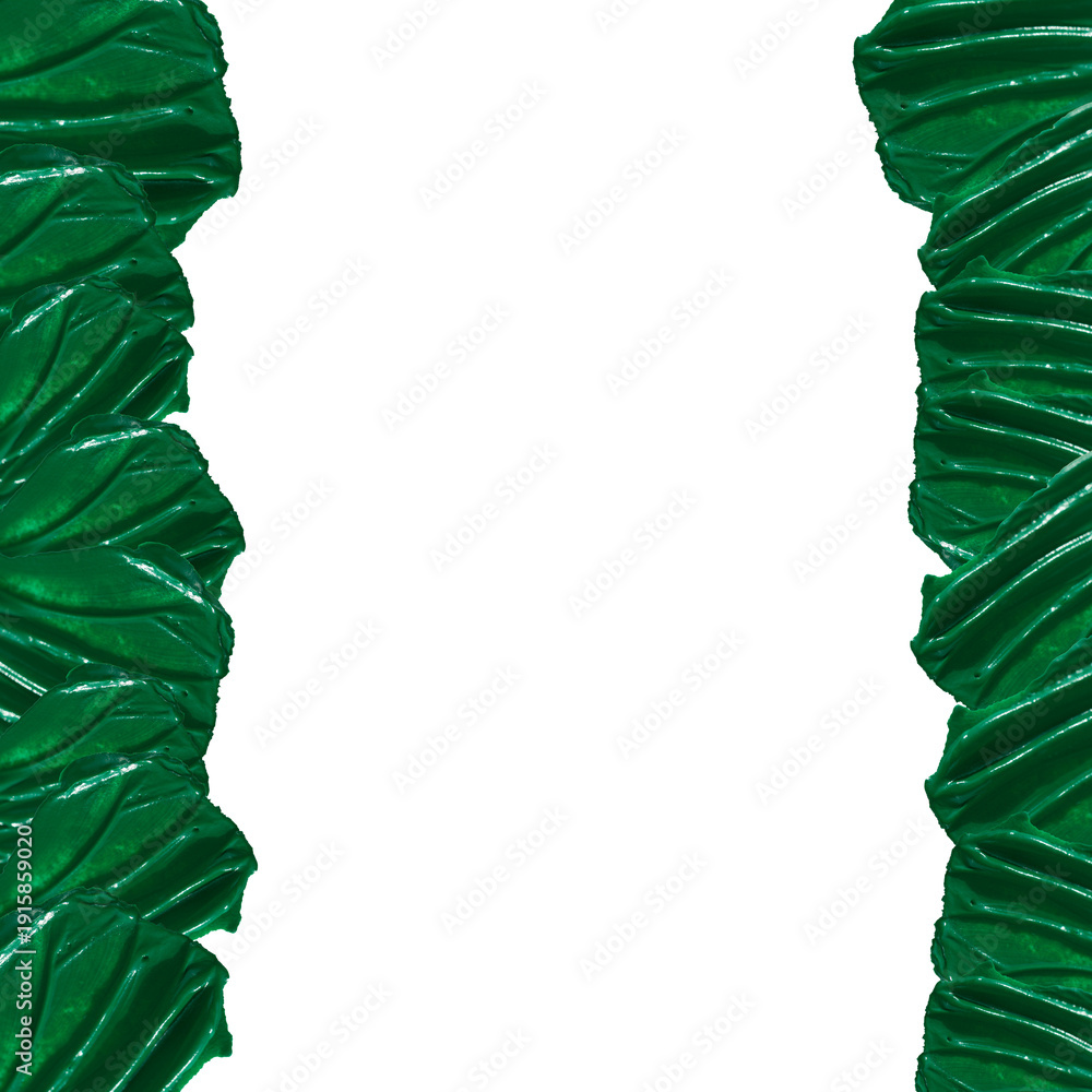 Fototapeta premium green acrylic paint strokes isolated on black background.brush stroke border.Real paint texture with visible brush marks and thick paint surface. 
